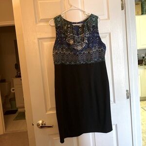 Blue, green, and black dress